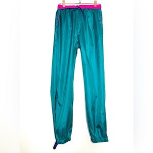 Vintage 80s 90s Colombia Teal Track Pants Joggers Nylon Sz M